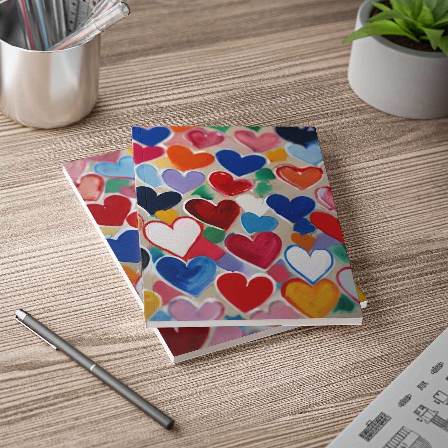 Small Colourful Love Hearts - Softcover Notebook, A5