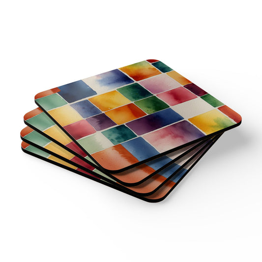 Quadrilateral Watercolour Patterns - Corkwood Coaster Set