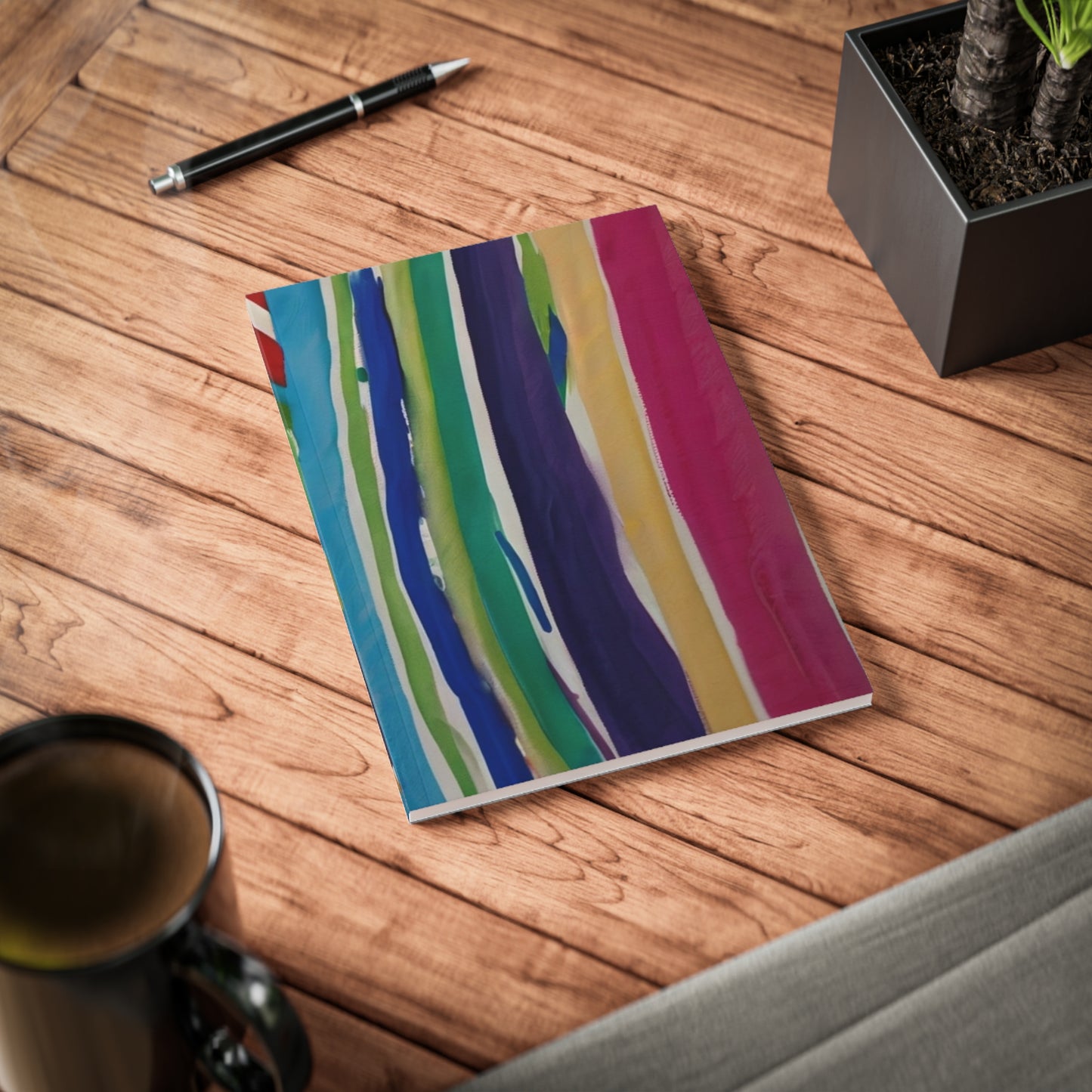 Colourful Paint Lines - Softcover Notebook, A5