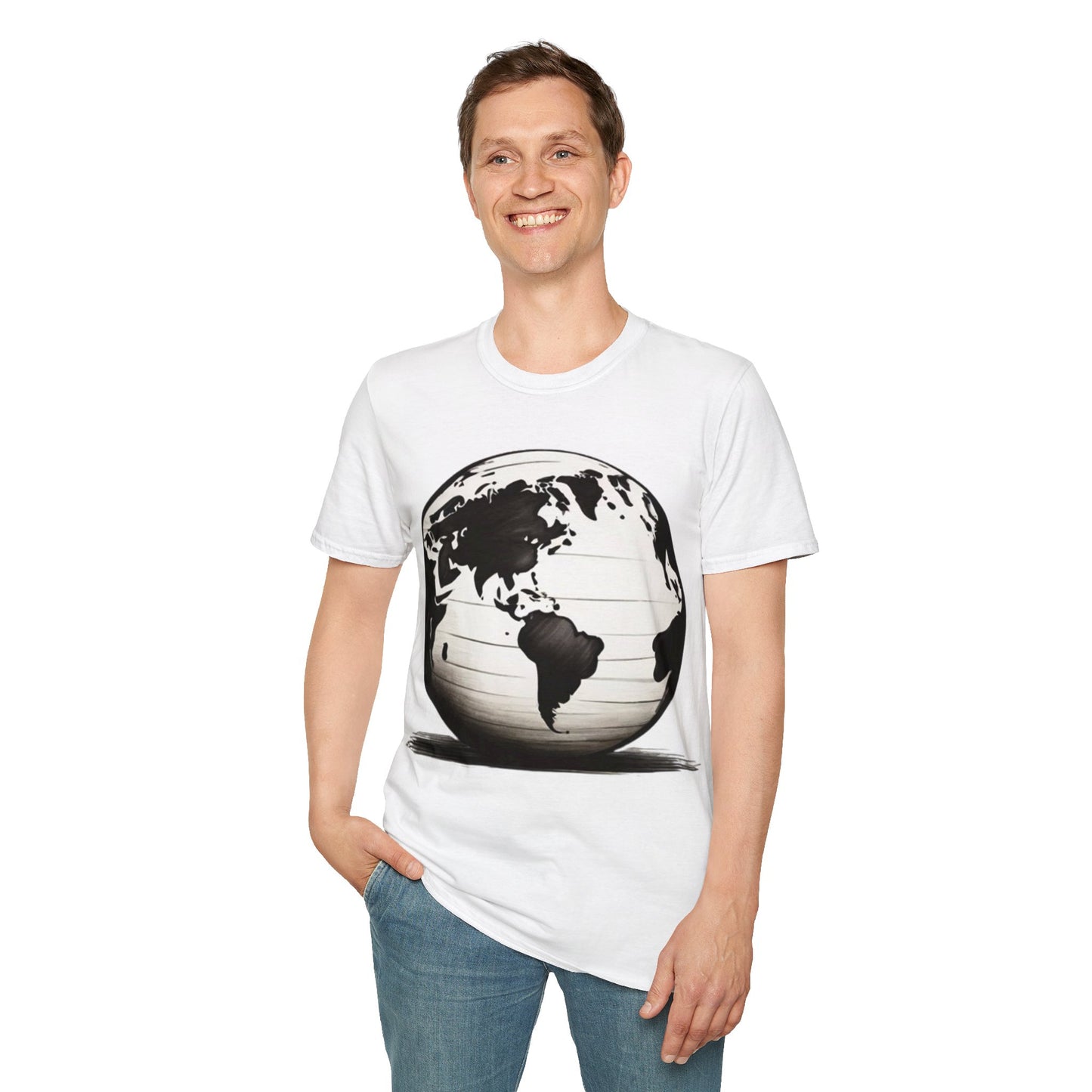 Black and White Earth Sphere Sketch - Unisex T-Shirt