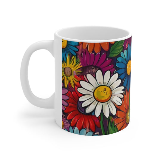 Colourful Daisy Flowers Mug - Ceramic Coffee Mug 11oz