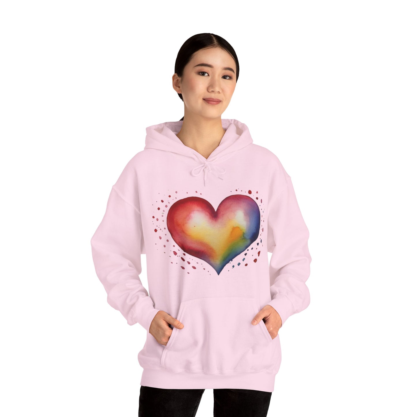 Colourful Watercolour Love Heart - Unisex Hooded Sweatshirt