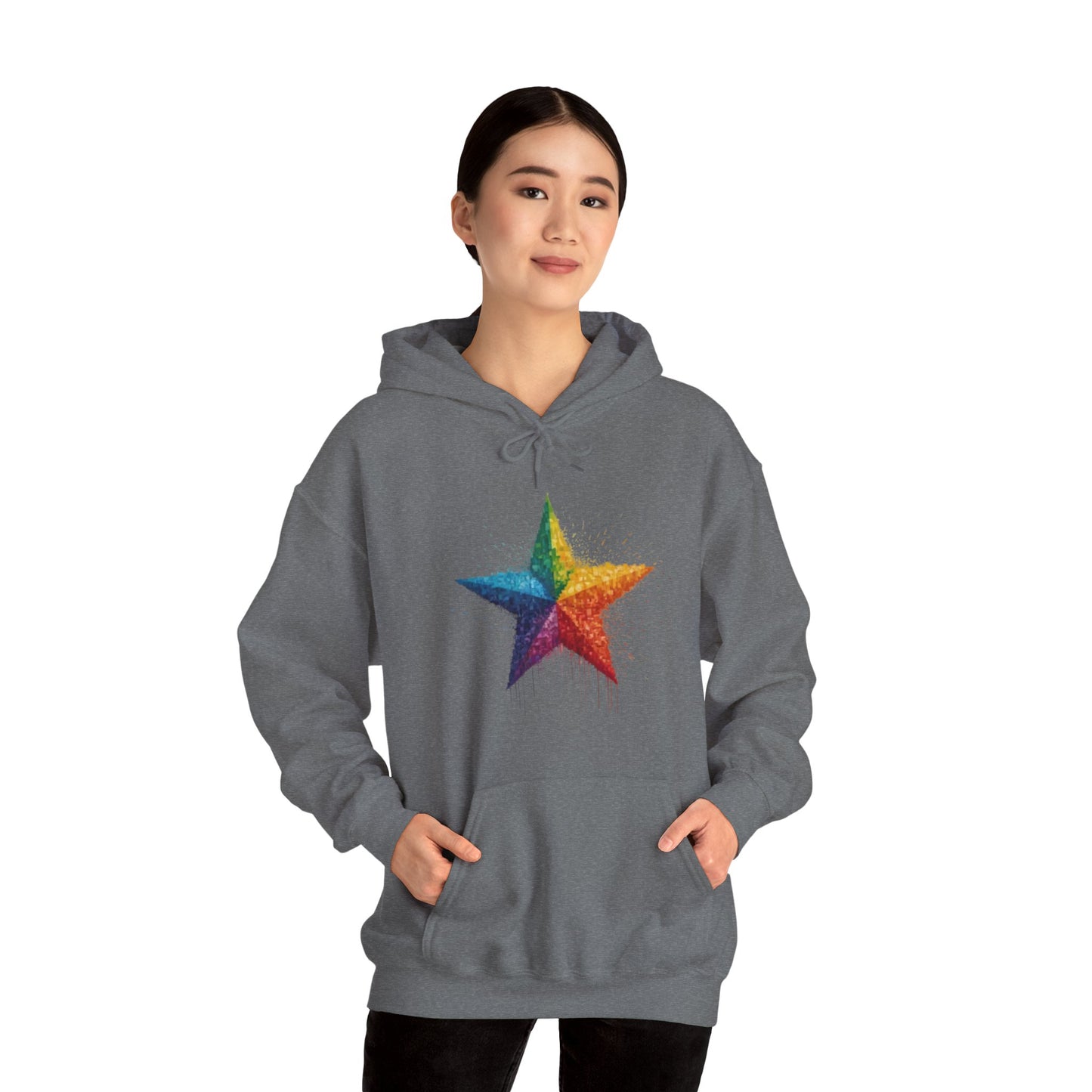 Multicoloured Pixelated Star - Unisex Hooded Sweatshirt