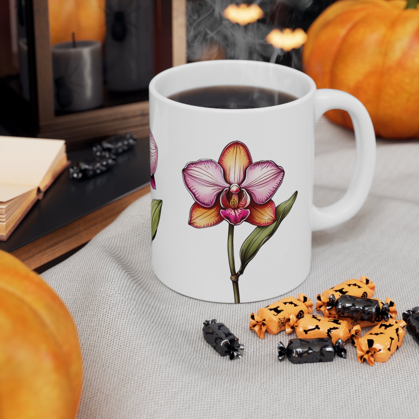 Orchid Flower Mug - Ceramic Coffee Mug 11oz