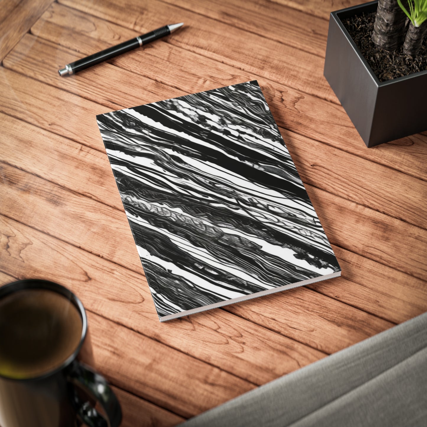 Messy Black and White Line Art - Softcover Notebook, A5