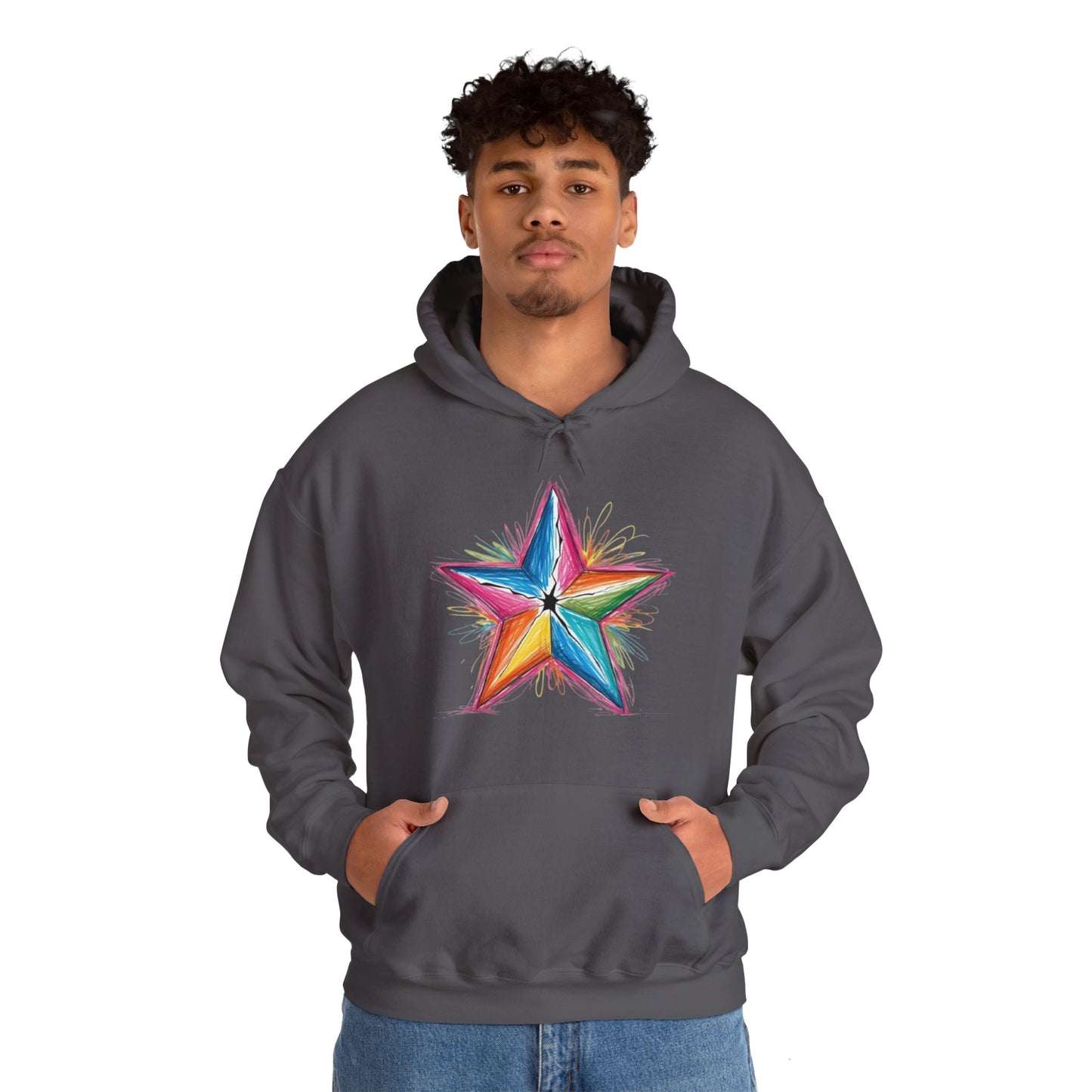 Vibrant Coloured Messy Star - Unisex Hooded Sweatshirt