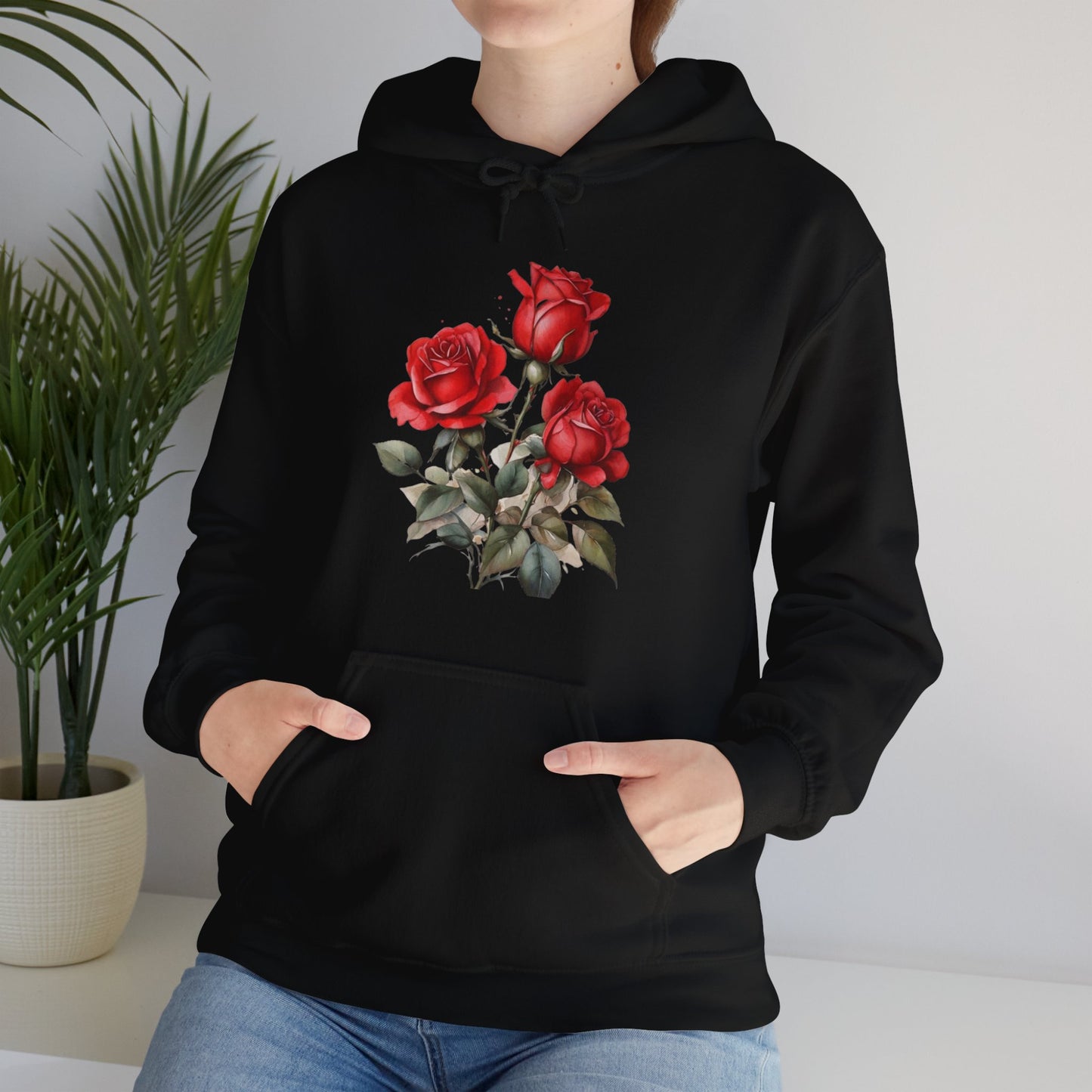 Three Red Roses - Unisex Hooded Sweatshirt