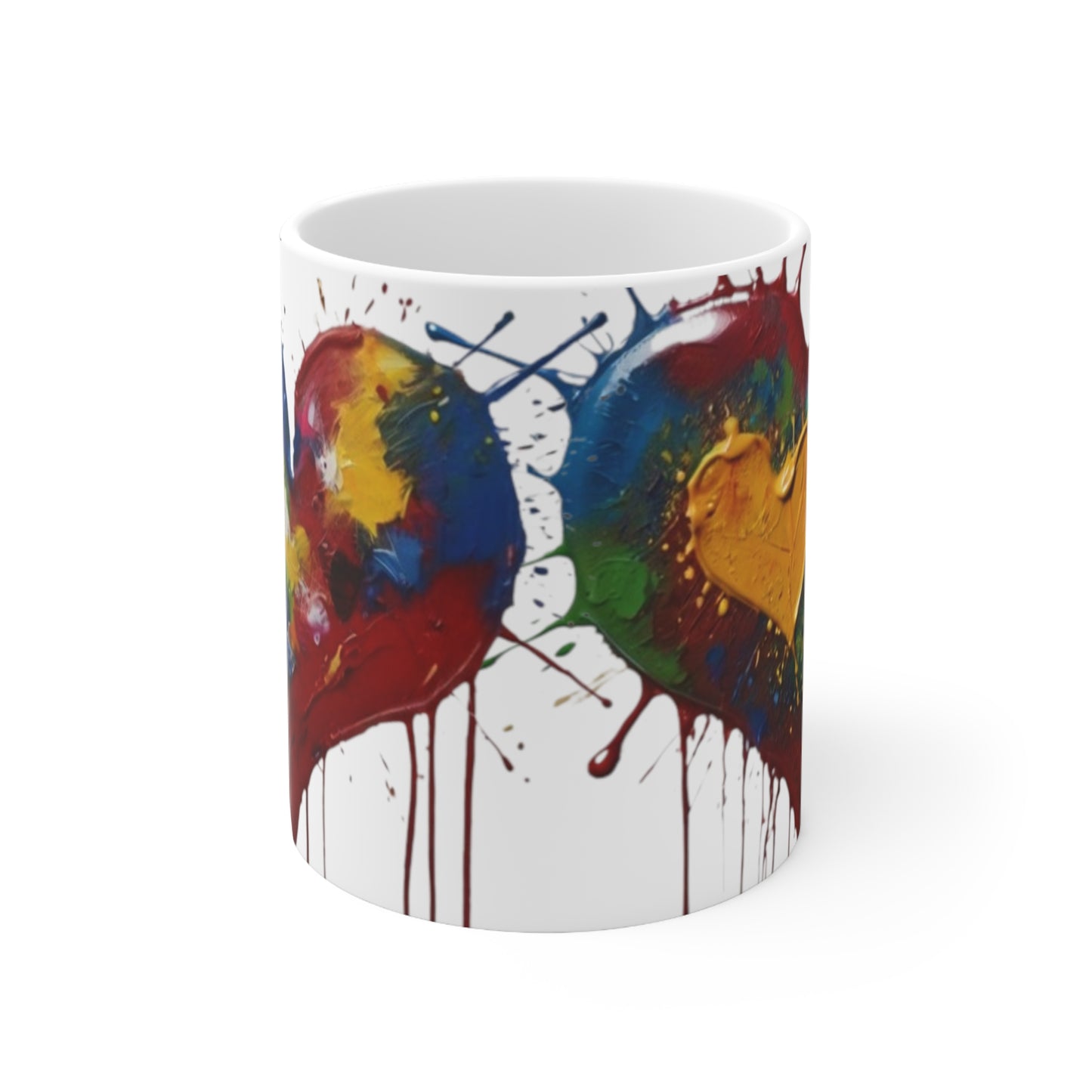 Messy Colourful Multicoloured Love Hearts Mug - Ceramic Coffee Mug 11oz