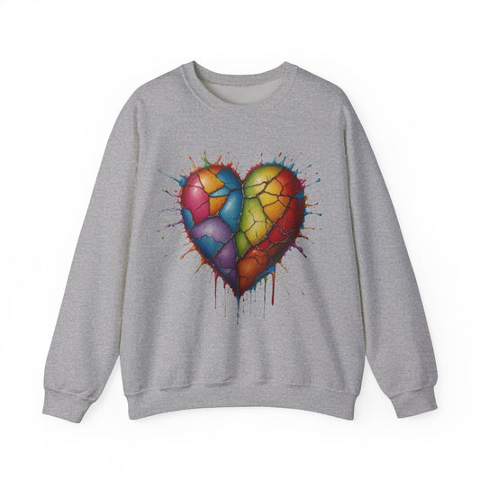 Colourful Messy Cracked Love Heart - Unisex Crewneck Sweatshirt