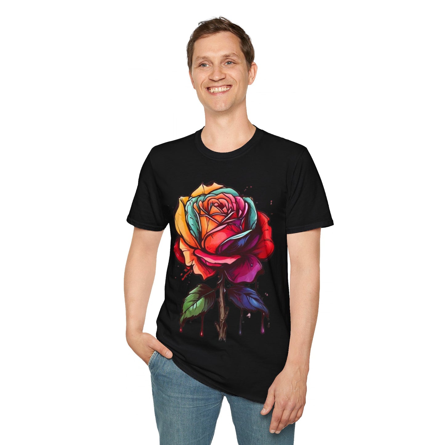 Large Colourful Dripping Rose - Unisex T-Shirt