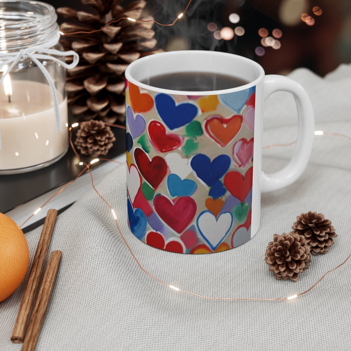 Messy Colourful Mini Love Hearts Mug - Ceramic Coffee Mug 11oz