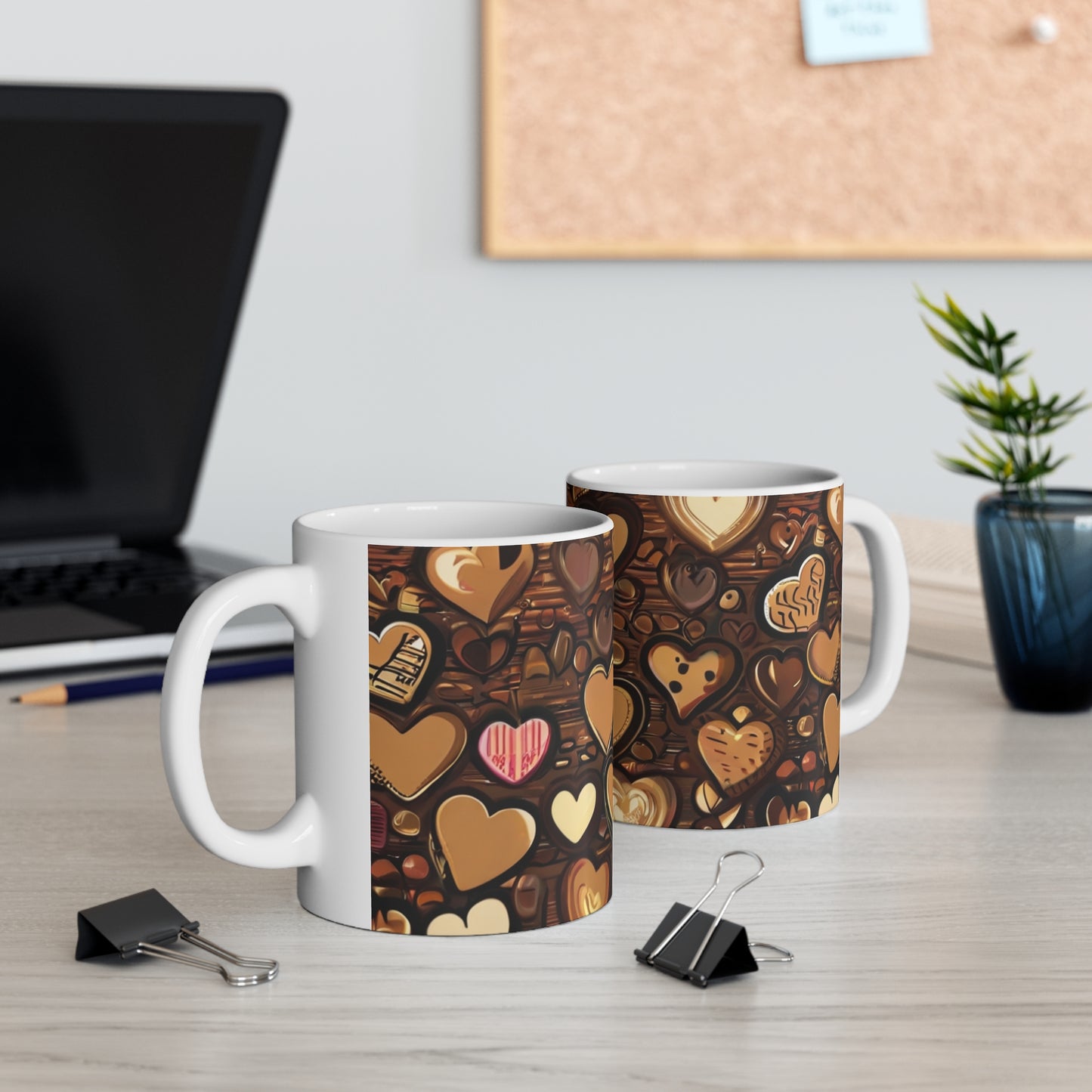 Coffee Love Hearts Mug - Ceramic Coffee Mug 11oz