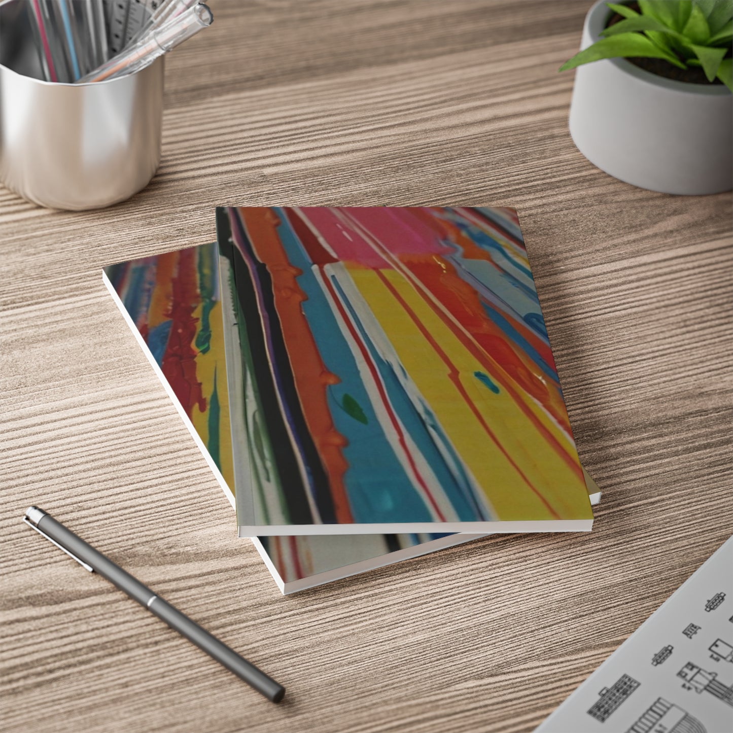 Messy Colourful Painted Lines - Softcover Notebook, A5