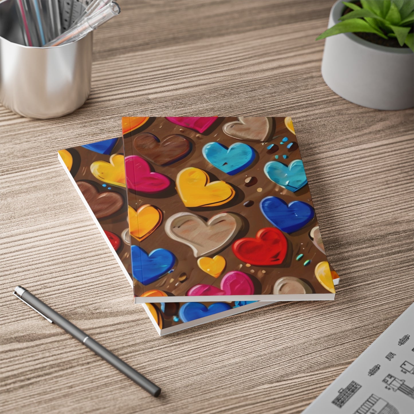 Colourful Love Hearts - Softcover Notebook, A5