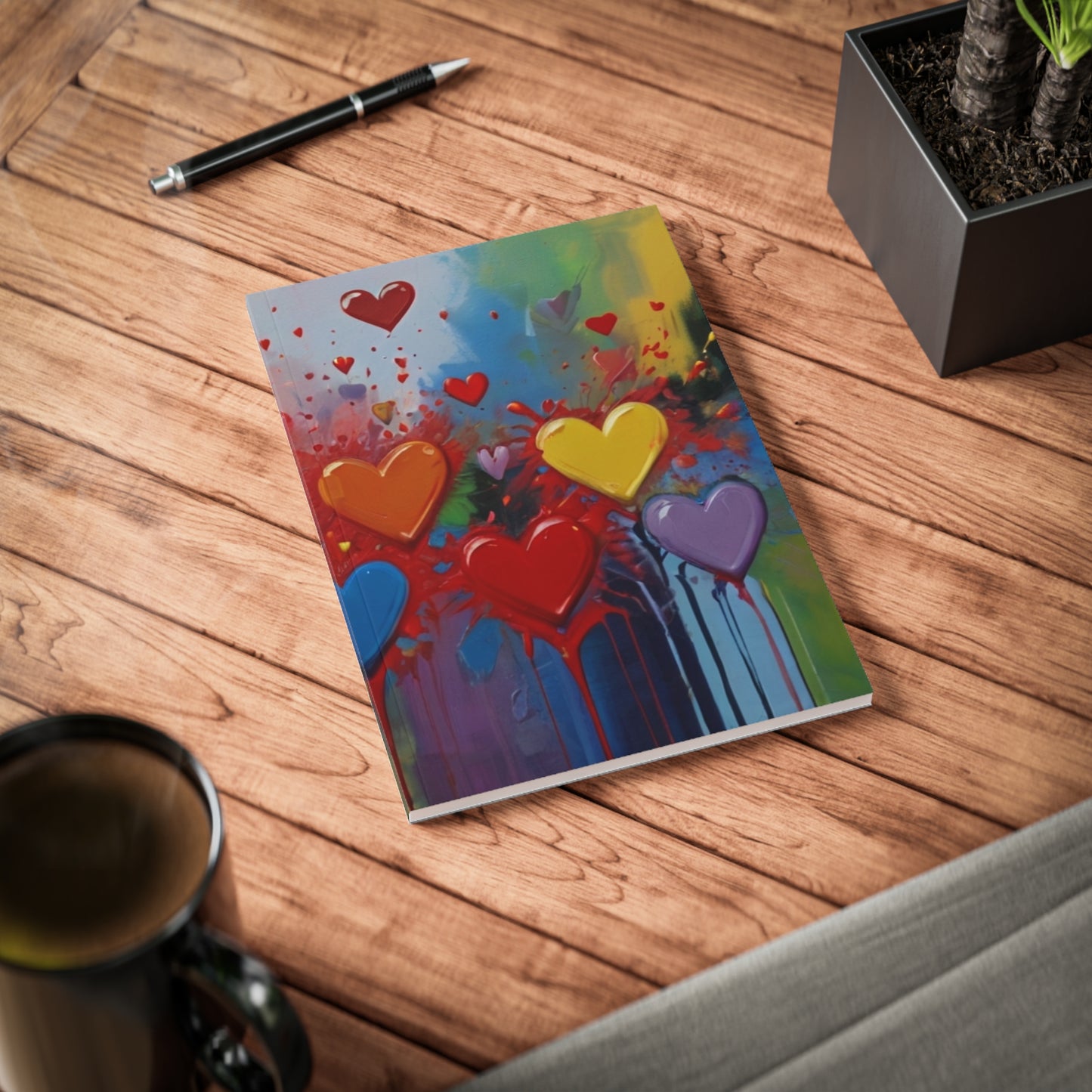 Messy Splatter Love Hearts - Softcover Notebook, A5