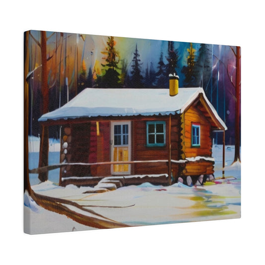 Snowy Cabin In Woods - Matte Canvas, Stretched, 0.75"