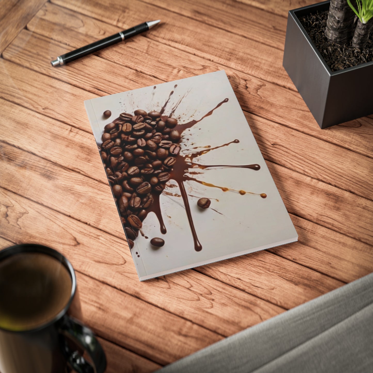 Coffee Beans Love Heart Splatter - Softcover Notebook, A5