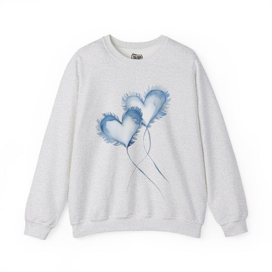 Fluffy Blue Twin Love Hearts - Unisex Crewneck Sweatshirt