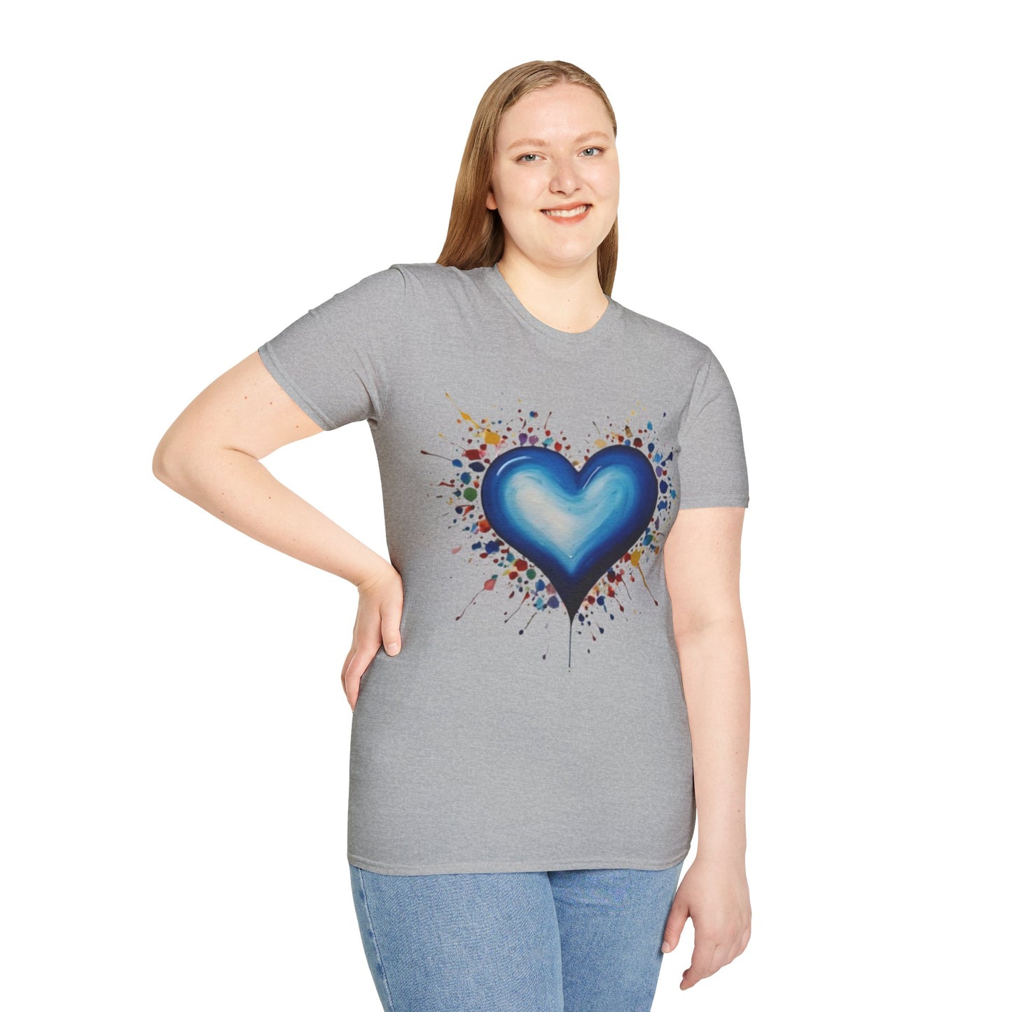 Messy Splatter Blue Love Heart - Unisex T-Shirt