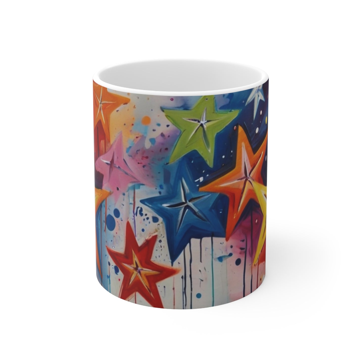 Colourful Painted Multicoloured Stars Mug - Ceramic Coffee Mug 11oz