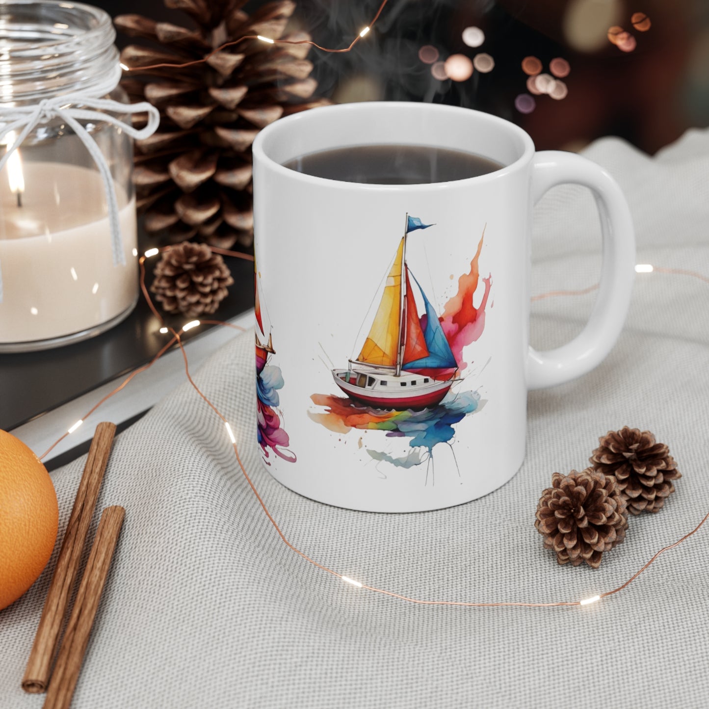Colourful Sailboats Mug - Ceramic Coffee Mug 11oz