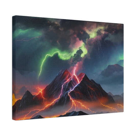 Colourful Lightning At Night Above Mountains - Matte Canvas, Stretched, 0.75"