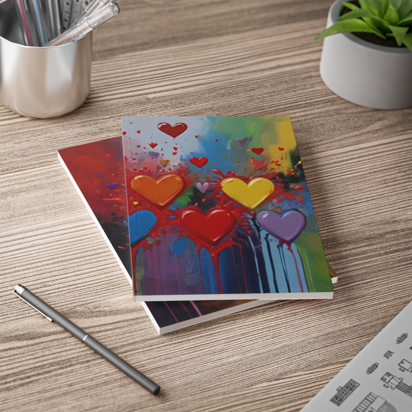 Messy Splatter Love Hearts - Softcover Notebook, A5