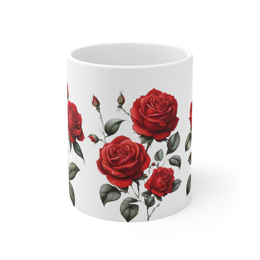 Red Roses Cluster Art Mug - Ceramic Coffee Mug 11oz