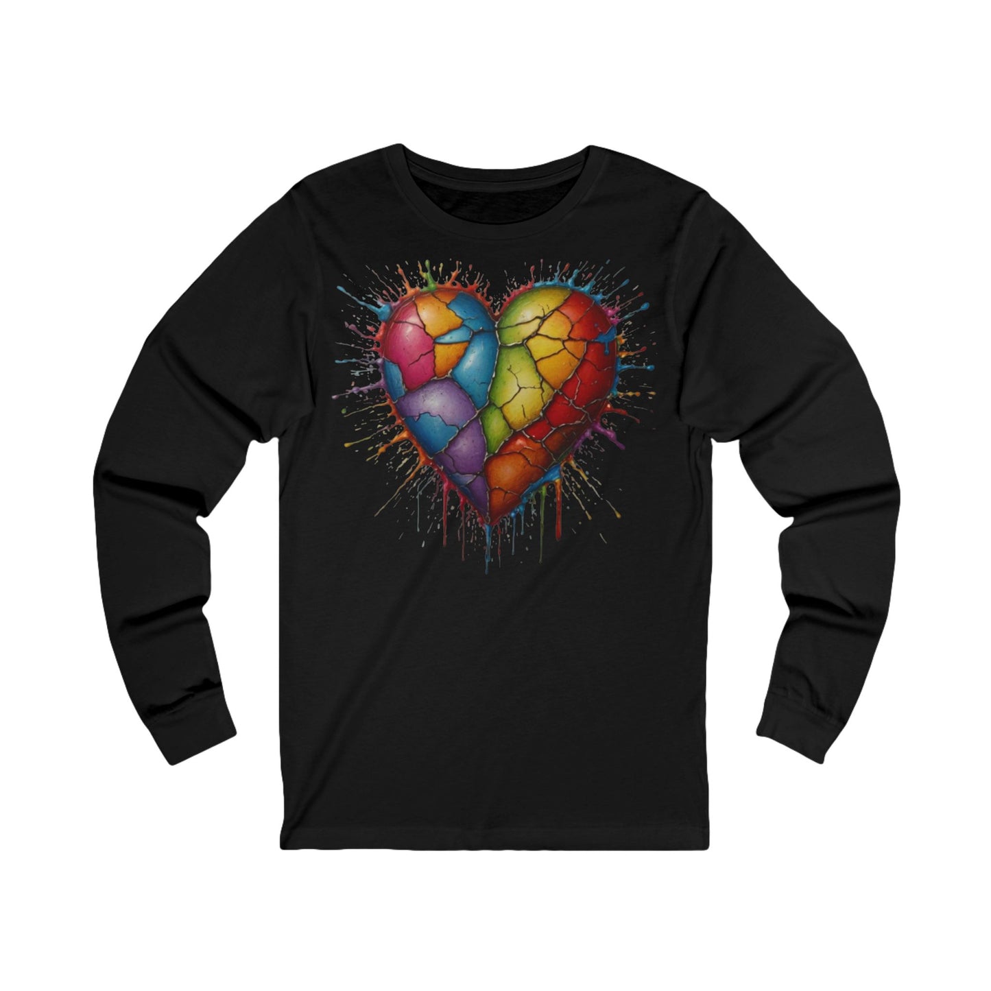 Colourful Messy Cracked Love Heart - Unisex Long Sleeve T-Shirt