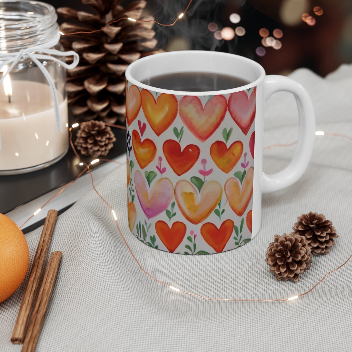 Orange Love Hearts Mug - Ceramic Coffee Mug 11oz