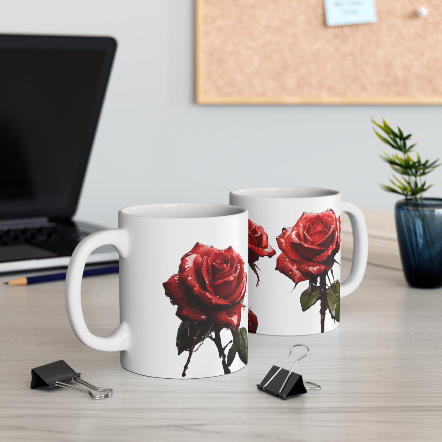 Red Roses Covered In Rain Drops Mug - Ceramic Coffee Mug 11oz