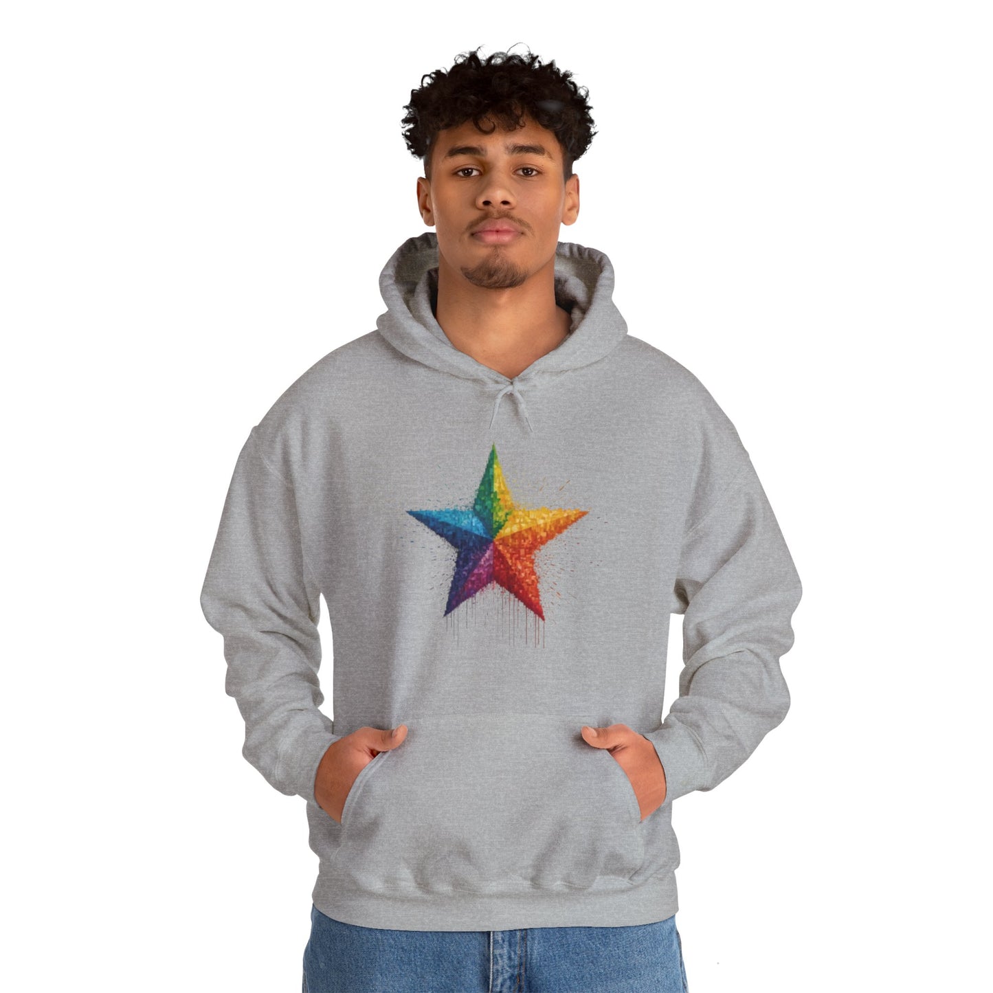 Multicoloured Pixelated Star - Unisex Hooded Sweatshirt