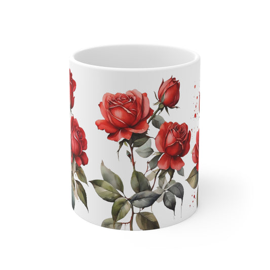 Water Colour Red Roses Art Mug - Ceramic Coffee Mug 11oz