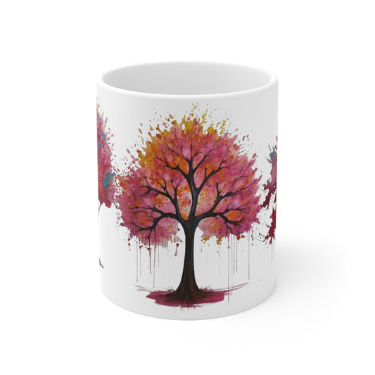 Painted Pink Trees Mug - Ceramic Coffee Mug 11oz