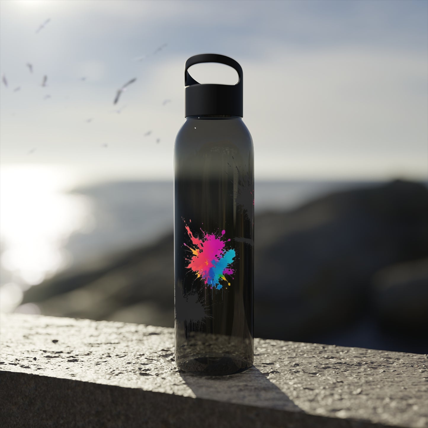 Colourful Paint Splatter - Sky Water Bottle