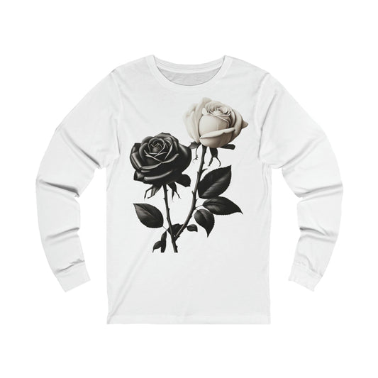 Black and White Rose - Unisex Long Sleeve T-Shirt