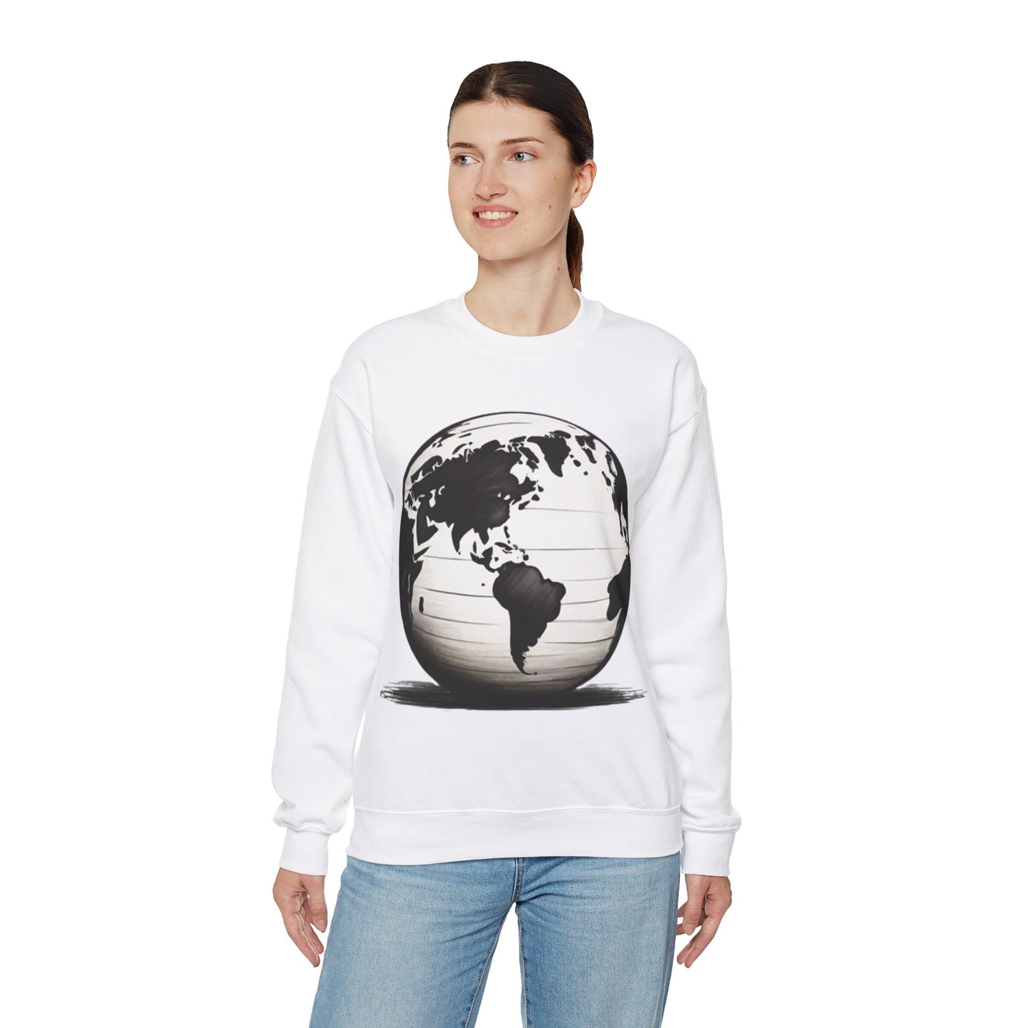 Black and White Earth Sphere - Unisex Crewneck Sweatshirt