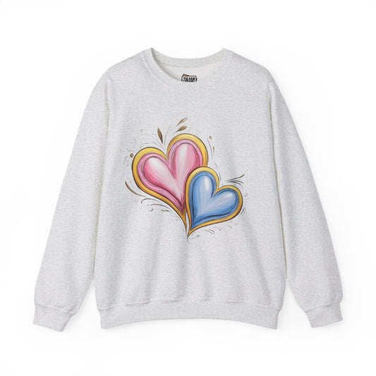 Pink and Blue Twin Love Hearts - Unisex Crewneck Sweatshirt