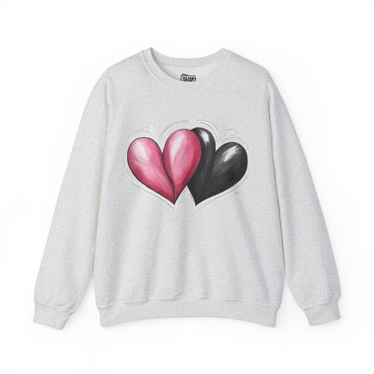 Pink and Black Twin Love Hearts - Unisex Crewneck Sweatshirt