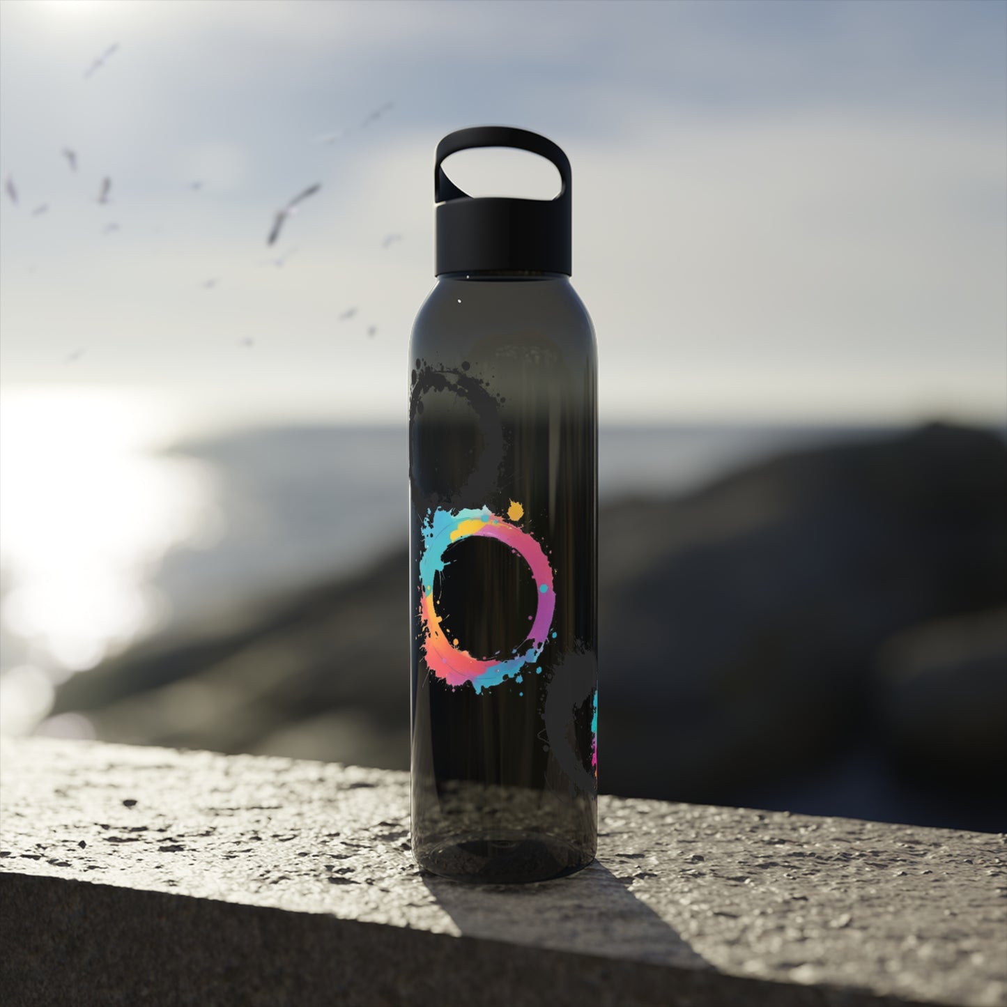 Colourful Circles Paint Art - Sky Water Bottle