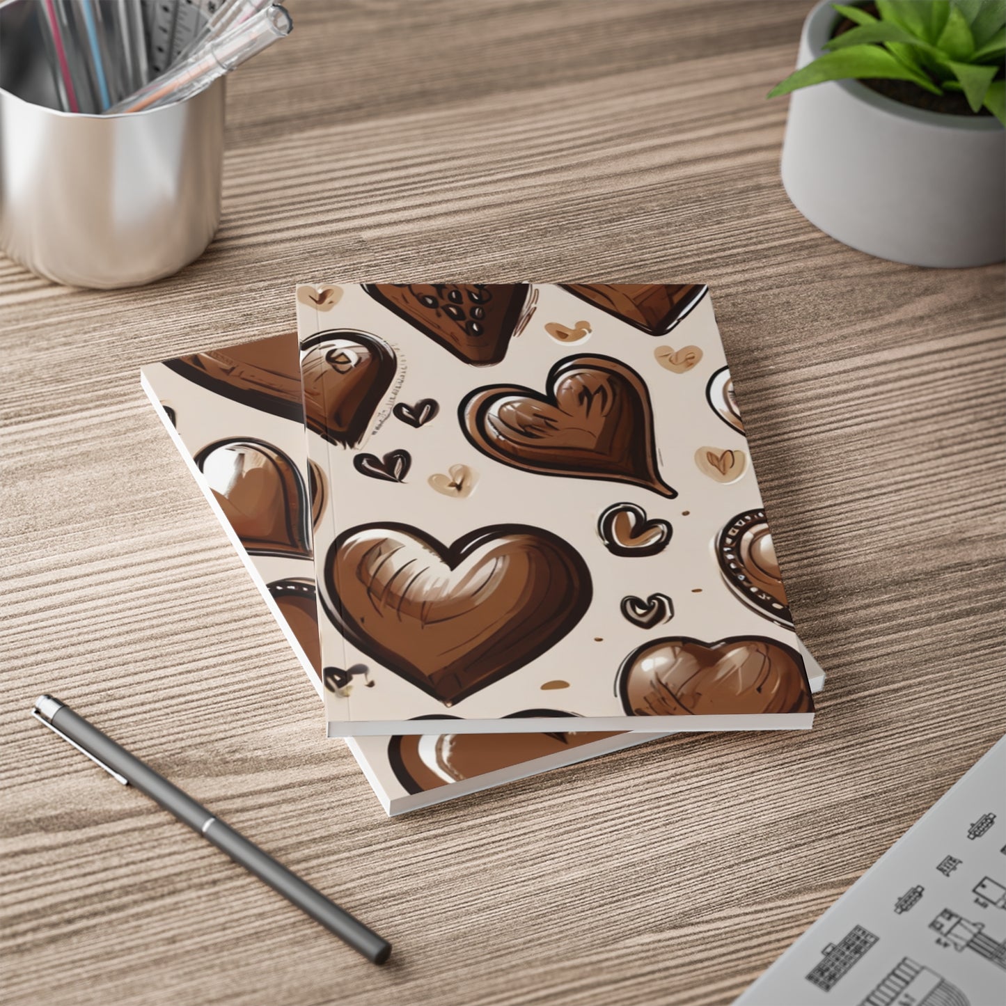 Brown Love Hearts - Softcover Notebook, A5