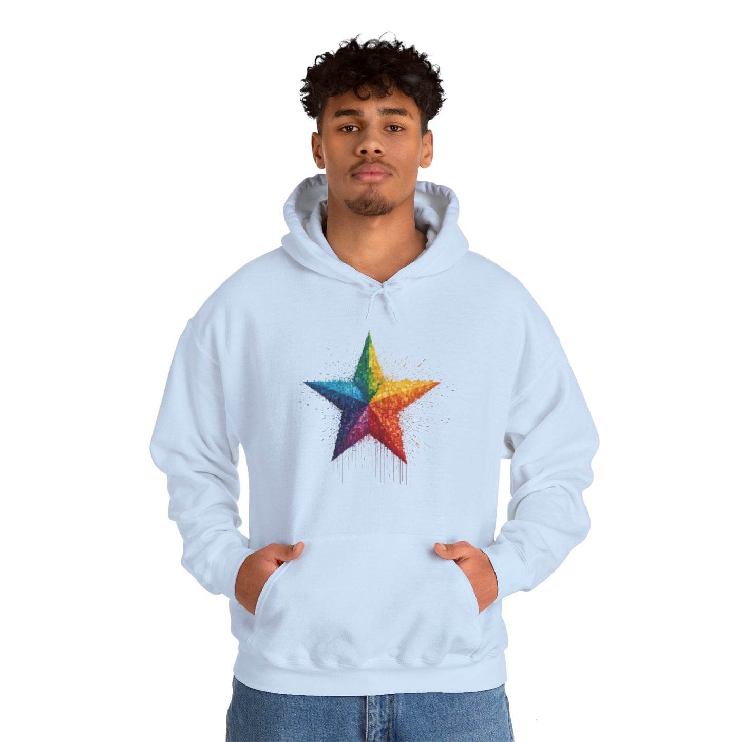 Multicoloured Pixelated Star - Unisex Hooded Sweatshirt