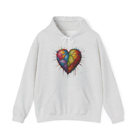 Colourful Messy Cracked Love Heart - Unisex Hooded Sweatshirt