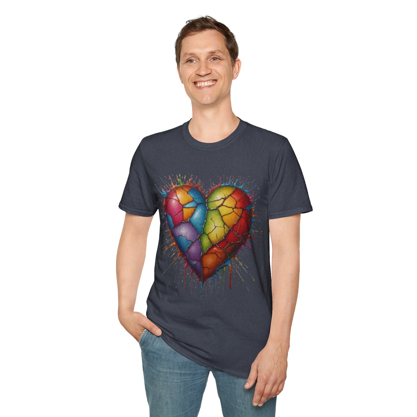 Colourful Messy Cracked Love Heart - Unisex T-Shirt