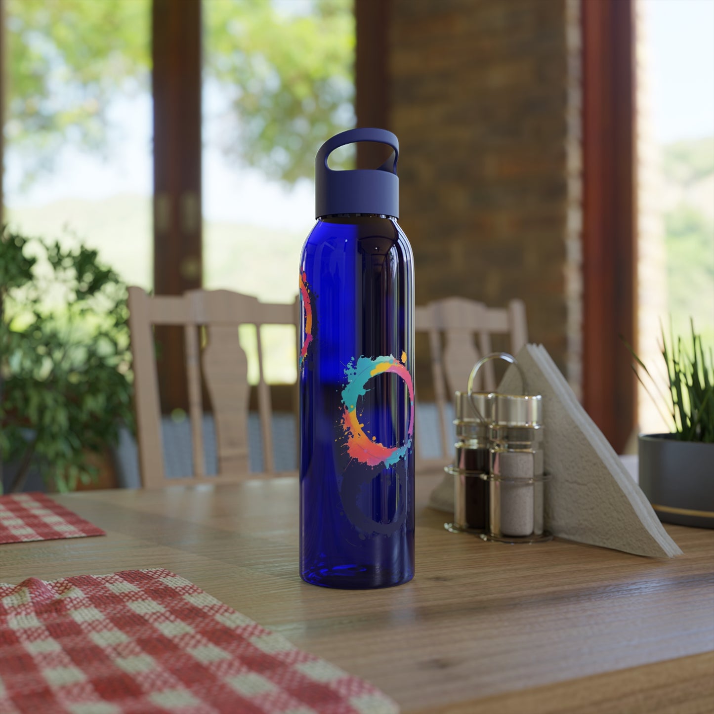 Colourful Circles Paint Art - Sky Water Bottle