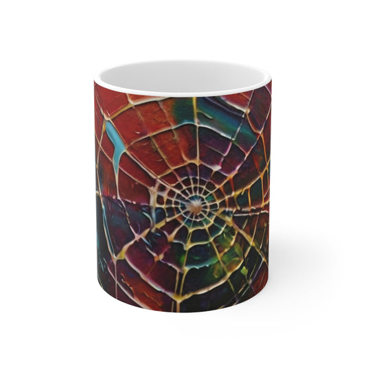 Messy Colourful Spiderweb - Ceramic Coffee Mug 11oz