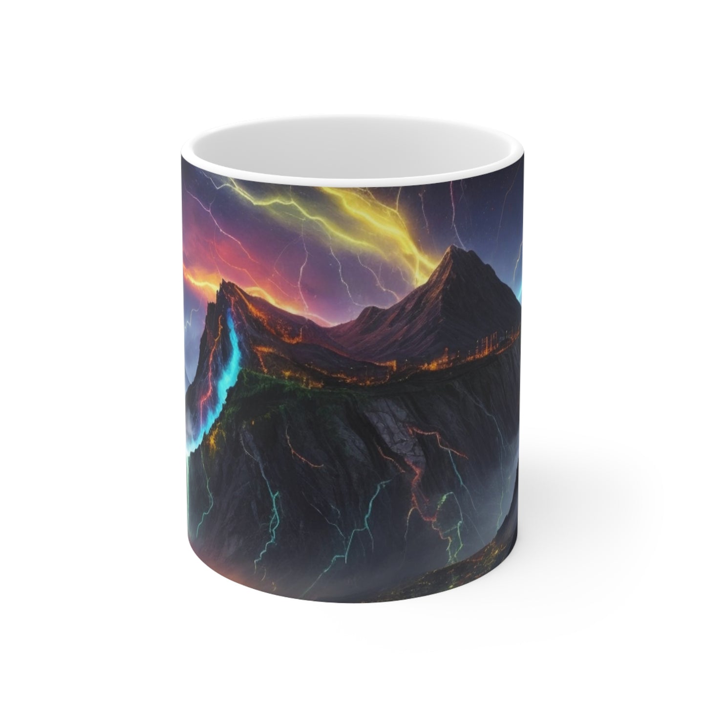 Colourful Lightning Bolts On Mountain Mug - Ceramic Coffee Mug 11oz