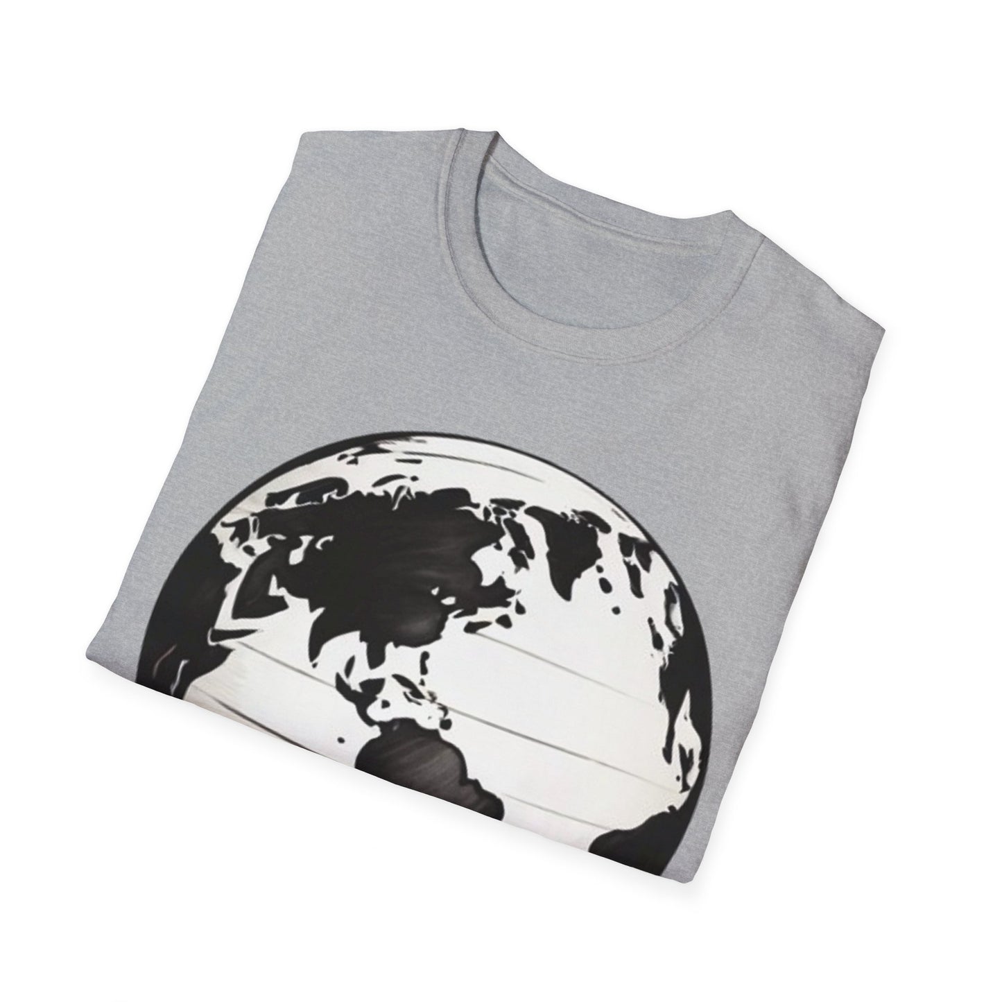 Black and White Earth Sphere Sketch - Unisex T-Shirt