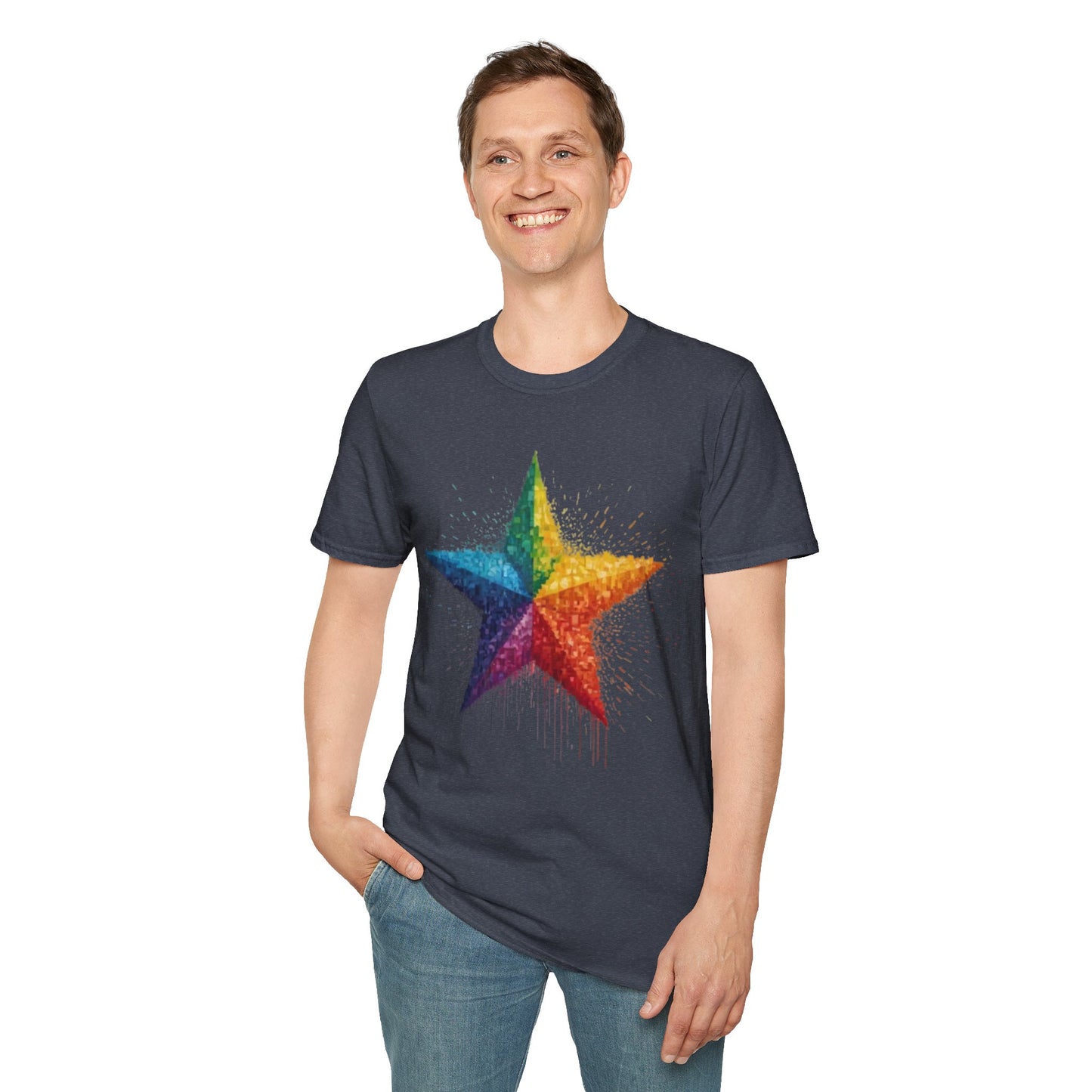 Multicoloured Pixelated Star - Unisex T-Shirt