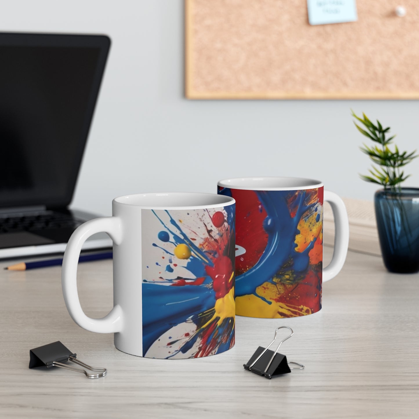 Small PlayStation Logo, Messy Paint Background Mug - Ceramic Coffee Mug 11oz